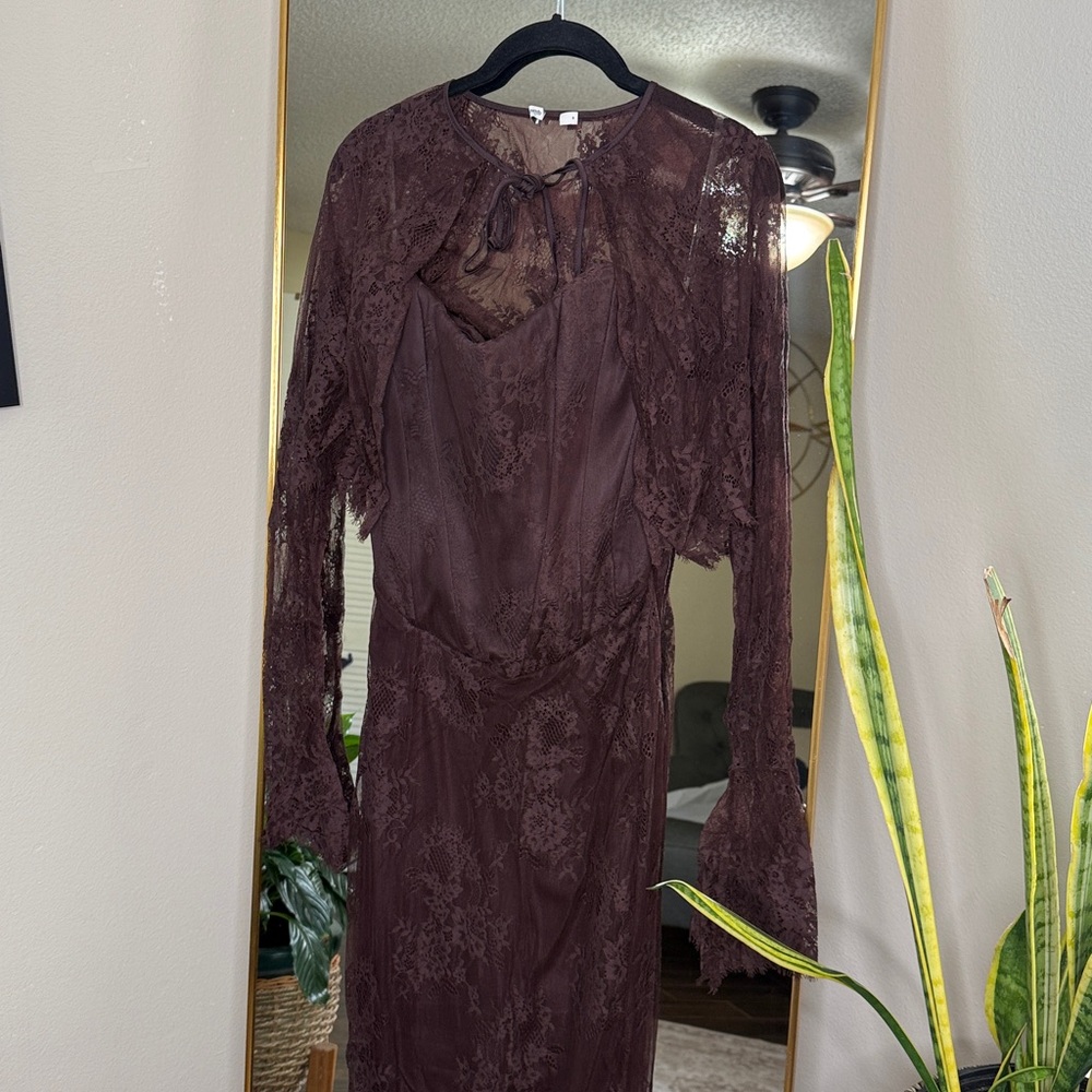 HOUSE OF CB 'Larra' Bitter Chocolate Lace Corset Midi Dress & Bolero NWOT - Picture 9 of 12